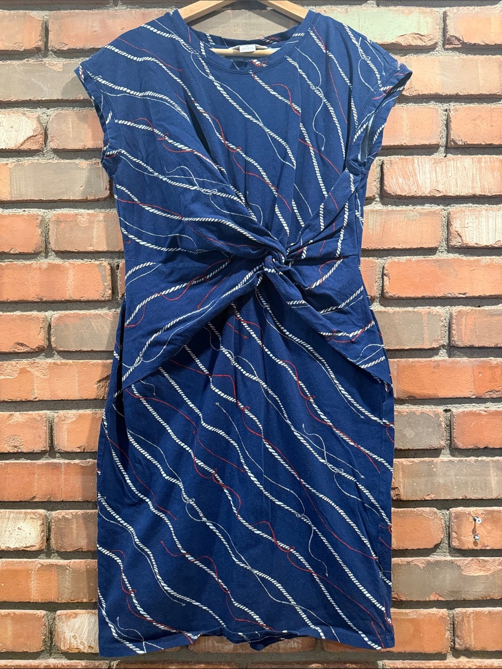 Liz Claiborne Navy Twist-Front Sheath Dress with White & Red Accents